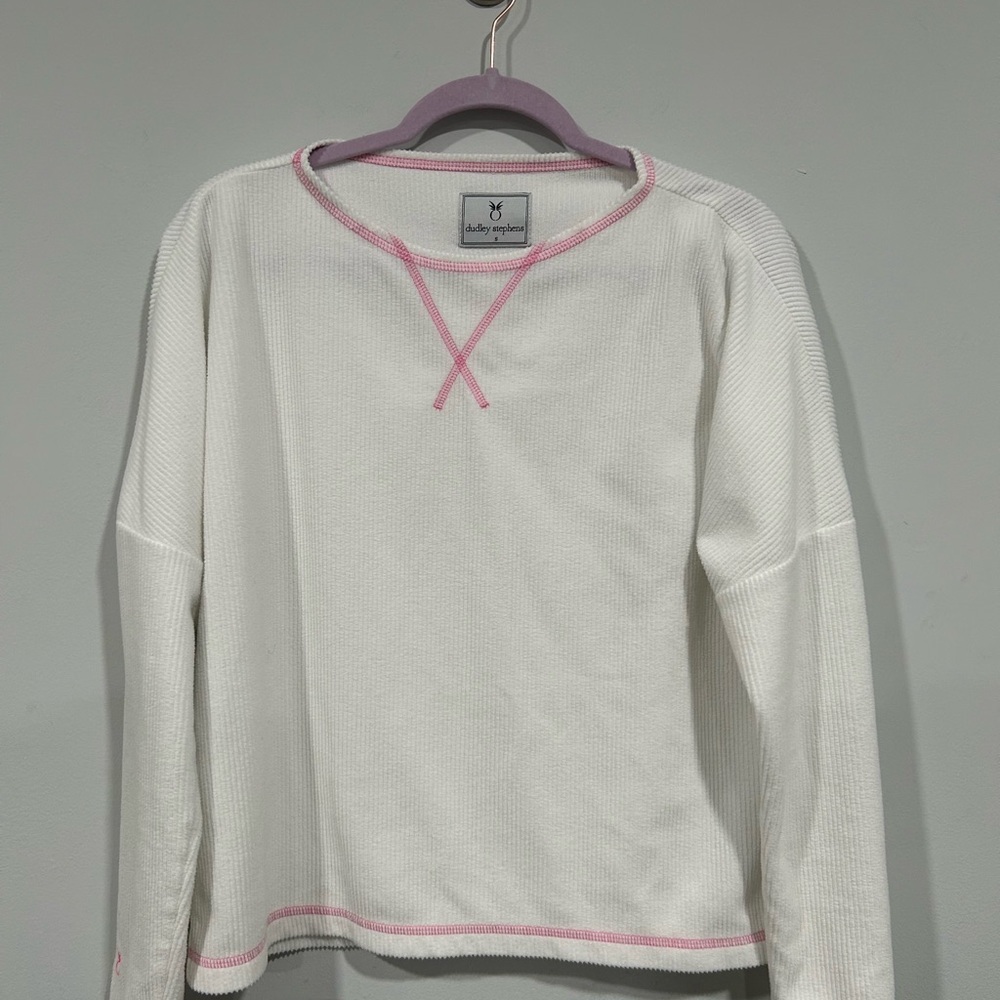 Dudley Stephens Somerset Ribbed Sweatshirt White and Pink Women’s  Small